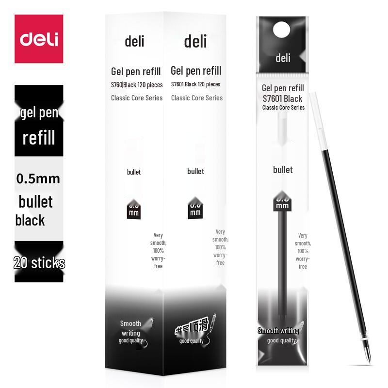 Deli S760 0.5mm Black Gel Pen Refill (60-Pack)