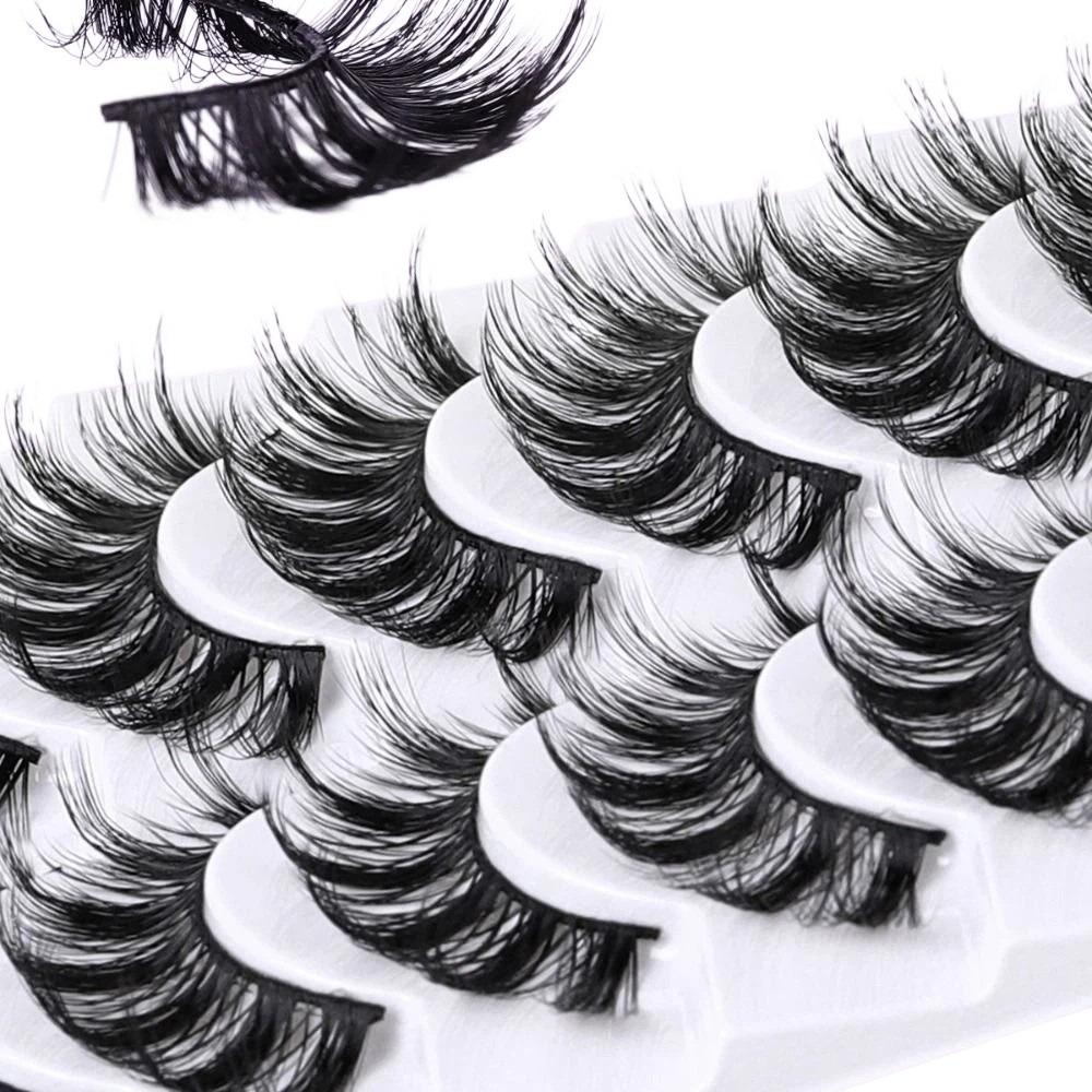 10 Pairs Fluffy Thick 3D Faux Mink Lash Glue Version Full Strip Lashes  Eye Lash Extension