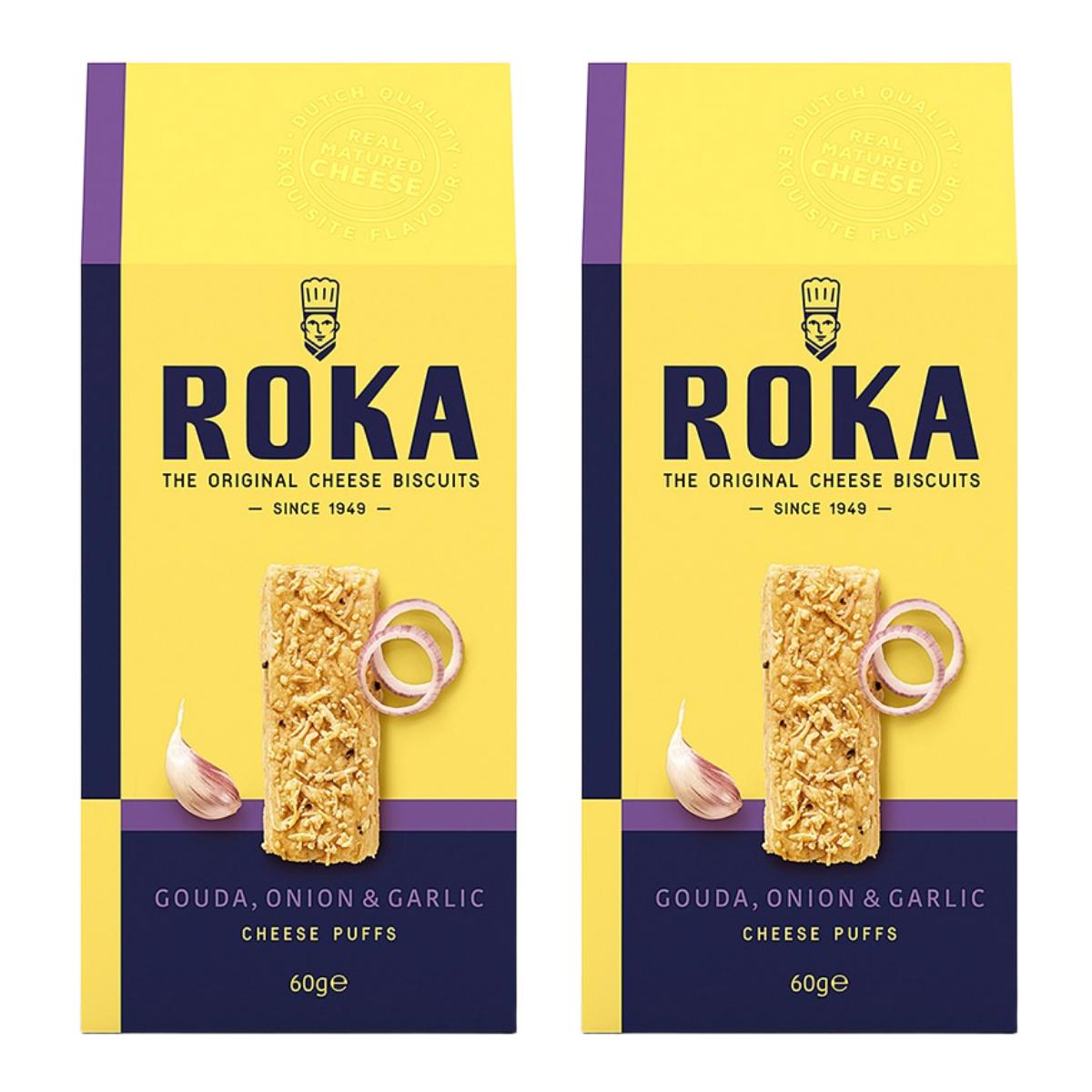 Bâtonnets de Pâtisserie au Fromage Gouda Roka Saveur Oignon et Ail Snack Croustillant 60g x 2 Paquets