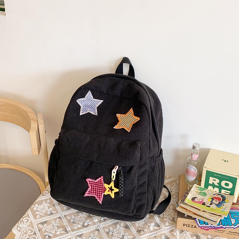 Corduroy Backpack Women'S Style Solid Color Versatile Star Schoolbag Female Middle School Student Small Backpack