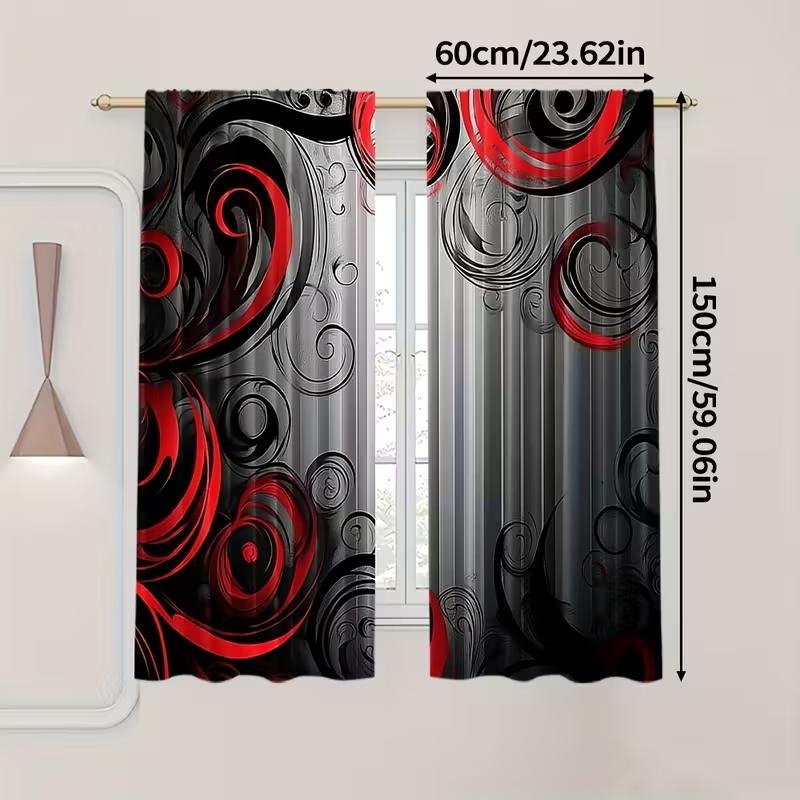 2 Stück Vorhänge mit dunkelrotem Linienmuster, geeignet für Schlafzimmer-, Wohnzimmer-, Küchendekoration, Heimdekoration, Fensterdekoration