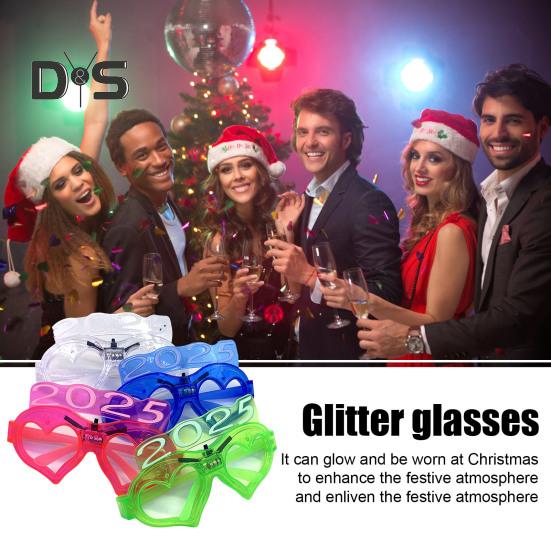 2025 Christmas Glasses Sequin 3 Flashing Modes LED Light Up 2025 New Year Photo Prop Anti-slip Unisex Holiday Themed Party Atmosphere Activator