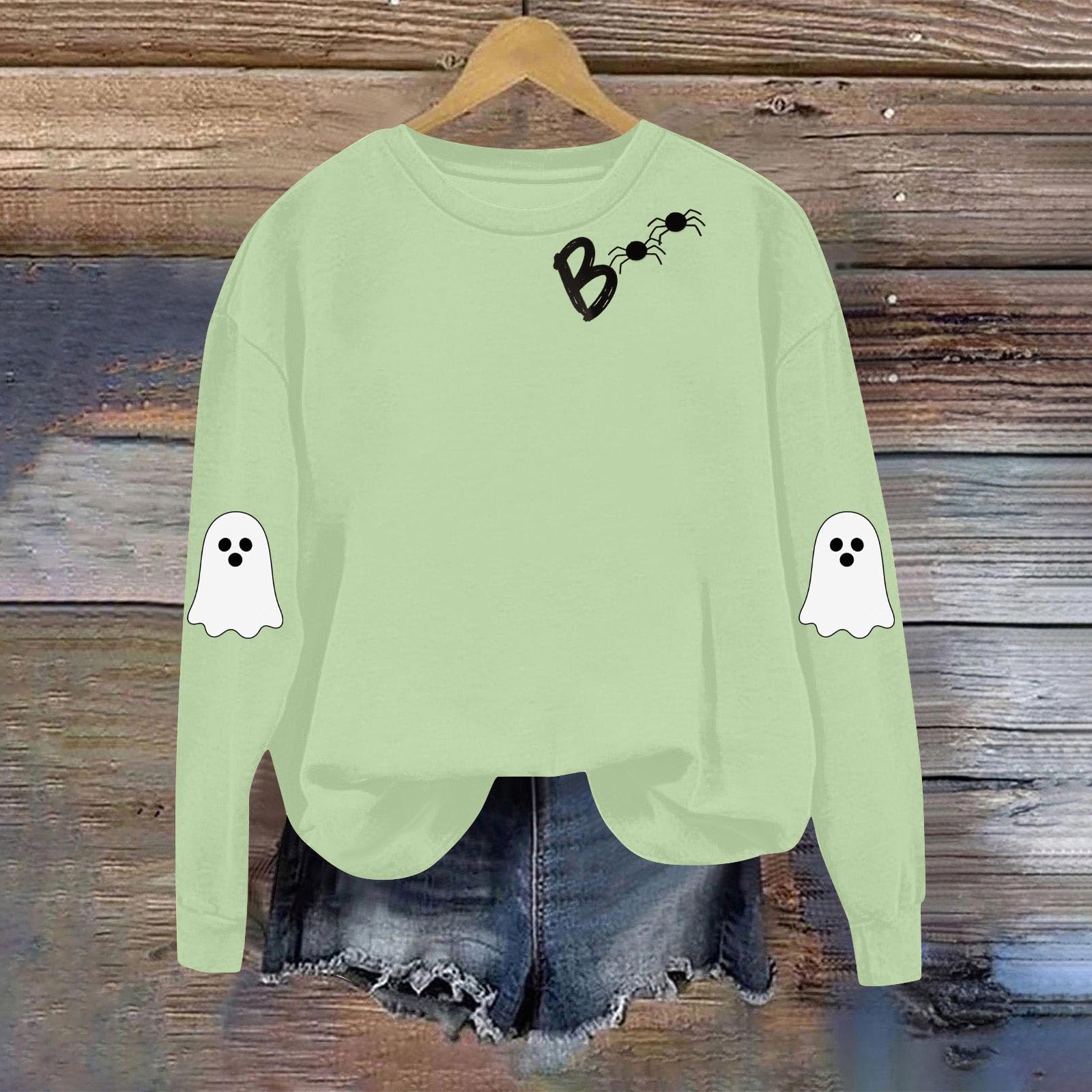 

Женская модная повседневная толстовка с длинным рукавом и принтом на Хэллоуин, с круглым вырезом M