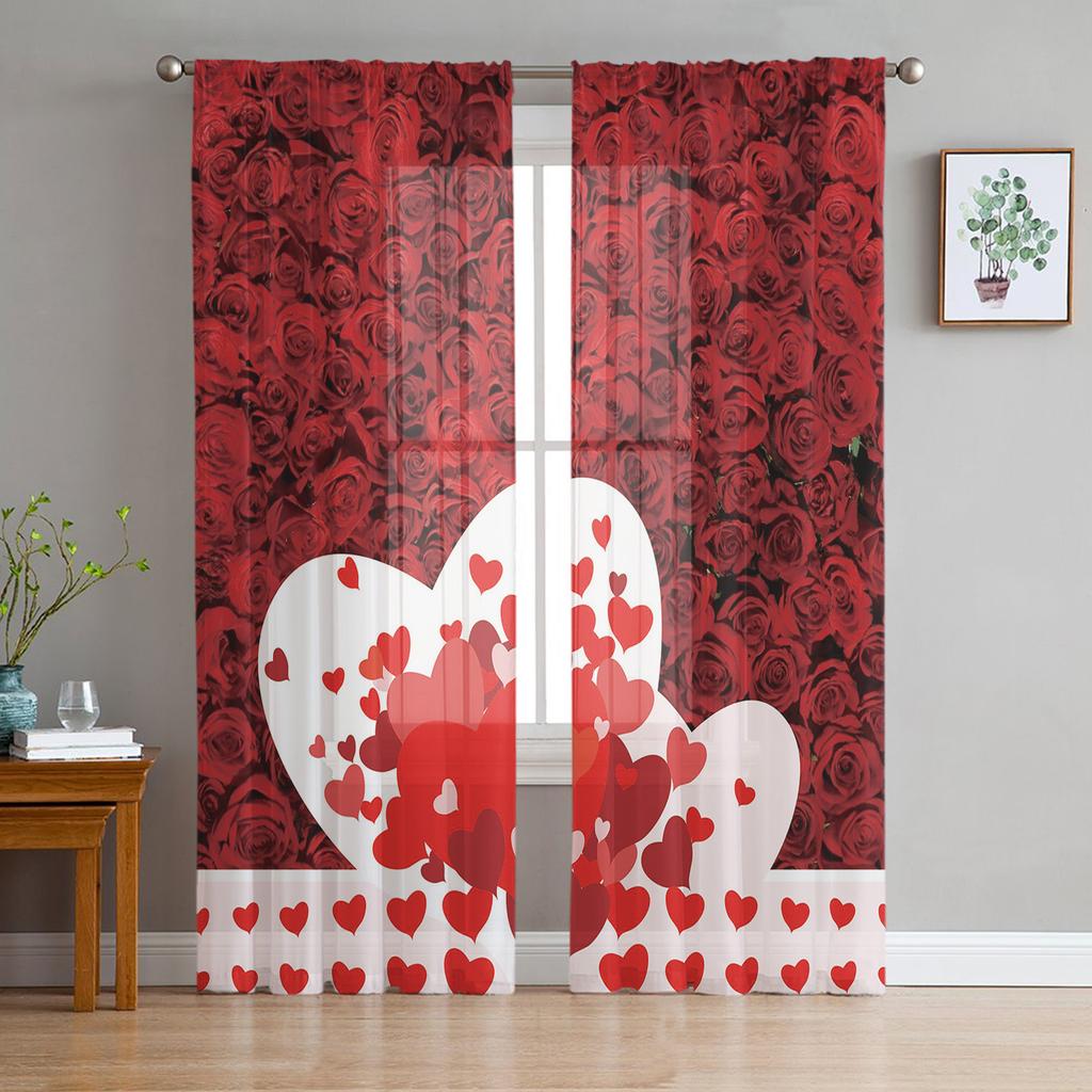 Rote Rose Blume Grünes Blatt Pflanze Schöne Transparente Vorhänge für Wohnzimmer Schlafzimmer Dekoration Fenster Voiles Morgentüllvorhang