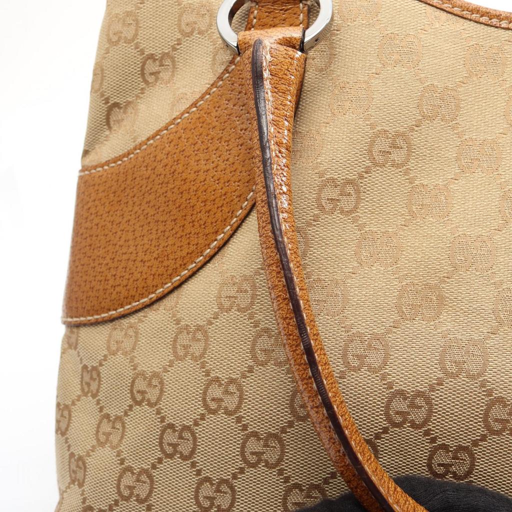 Used GUCCI GG Canvas Tote Bag 113015 Canvas Leather Beige Brown Used Women