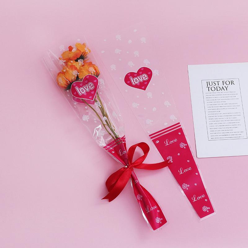 

50 шт. 46 см Любовь Прозрачные пакеты для упаковки роз Пакет для цветов Пластиковый пакет Упаковочная бумага Прямой пакет Упаковка для цветов розы красного