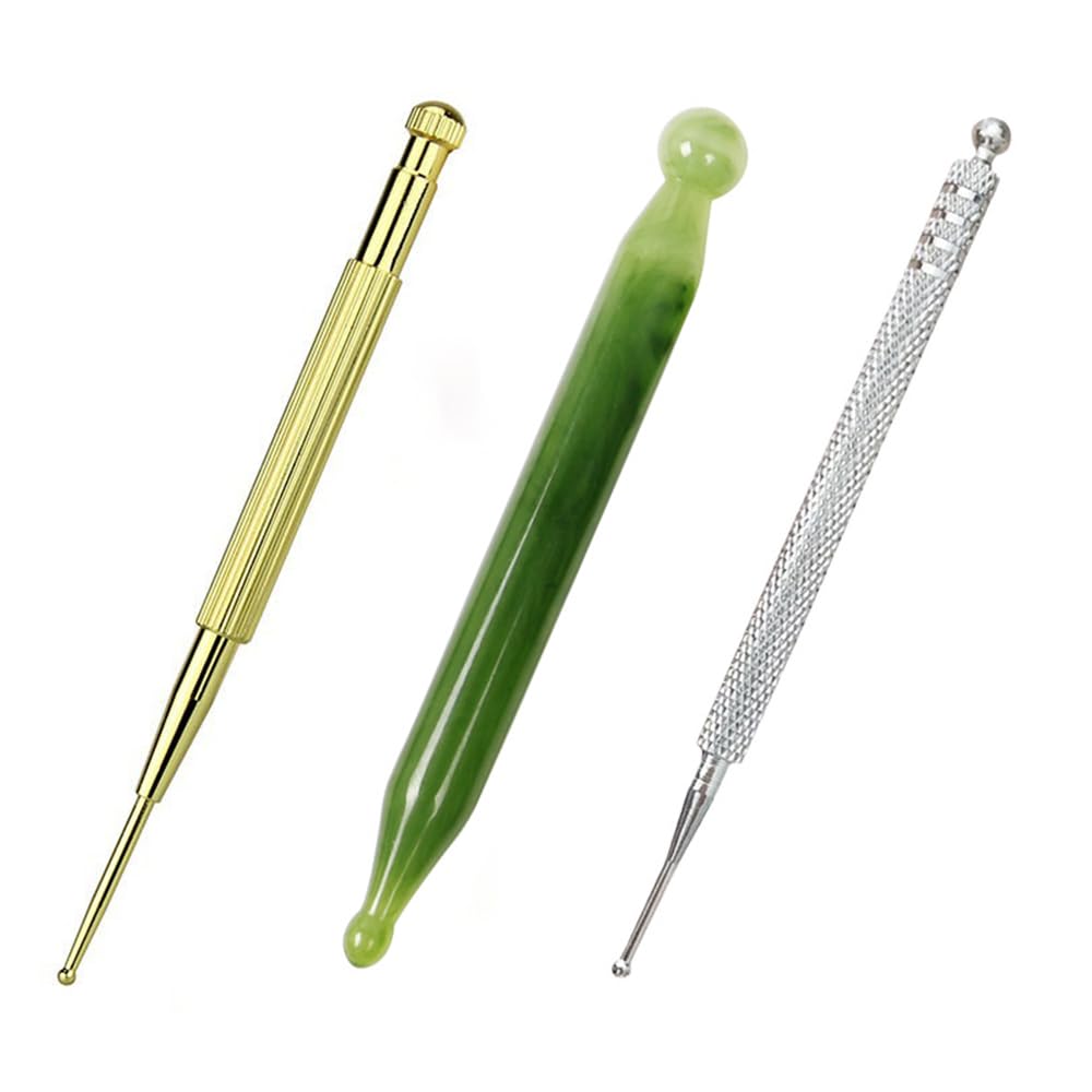 MILANQW Ear Acupressure Acupressure Stick Fascia Facial Beauty Roller Spring-Operated Massager, 3-Piece Set, Brass/Resin/Spring-Operated, Replacement,