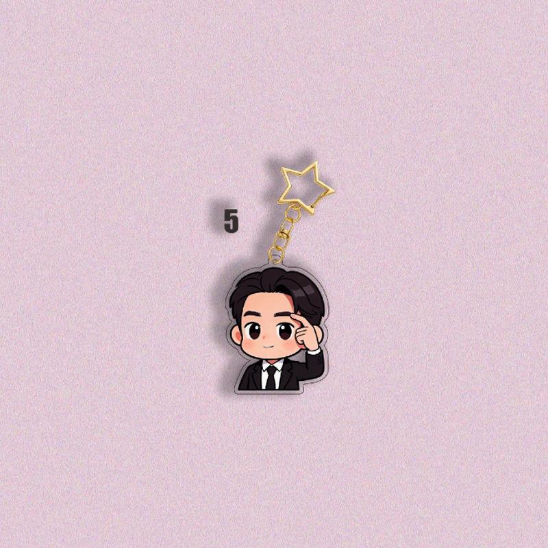 7pcs BTS Formal Suit Cartoon Acrylic Keychain, Bangtan Boys Cartoon Figure Keyring with Gold Star Charm, Kpop Idol Bag Accessory for ARMY Fans