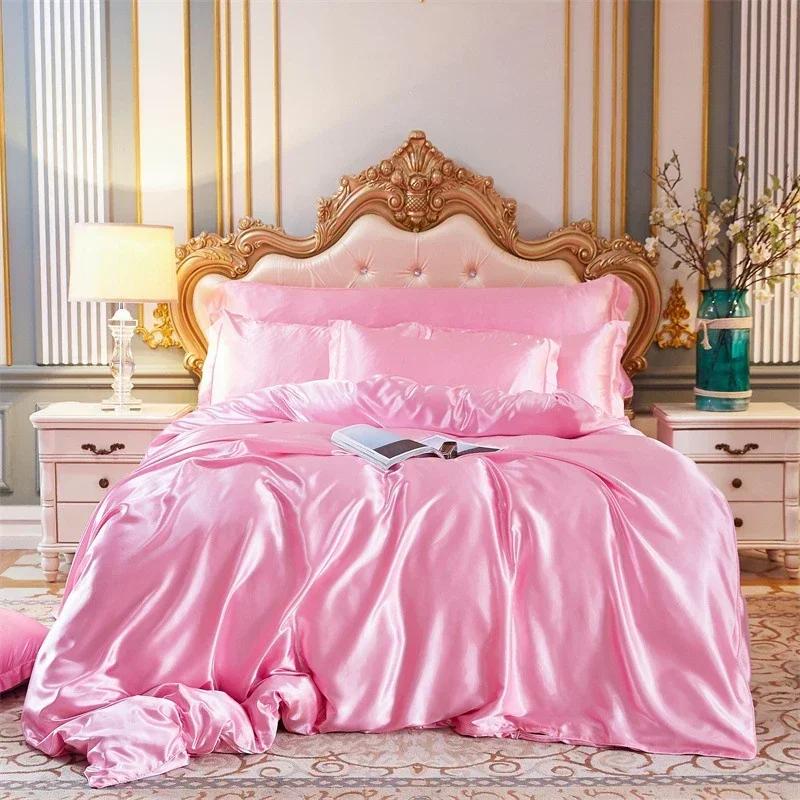 Hochwertiges Fleckenschutz-Bettwäsche-Set Doppelbett Imitation Seide Luxus-Bettwäsche-Set Queen Bequeme Seidige Deckenhülle Bettdeckenbezug-Set
