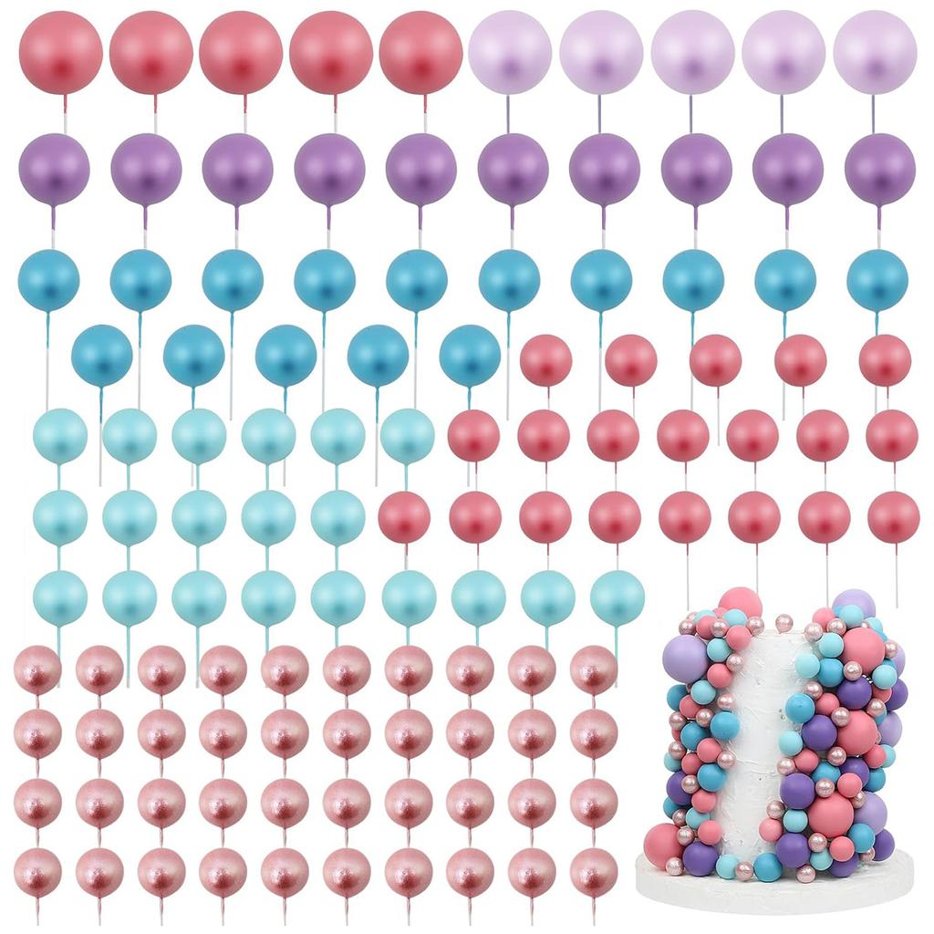 97PCS Ball Cake Toppers Cake Decorations Foam Ball Cupcake Picks DIY Cake Insert Toppers for Birthday Party Wedding Baby Shower
