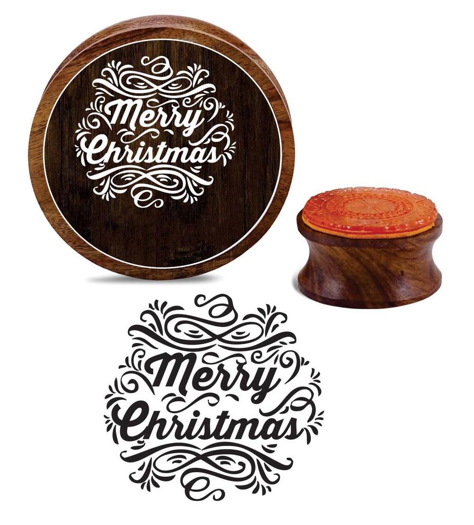 Printtoo Round Wooden Rubber Stamp Merry Christmas Scrap-booking Craft Textile Stamps-2