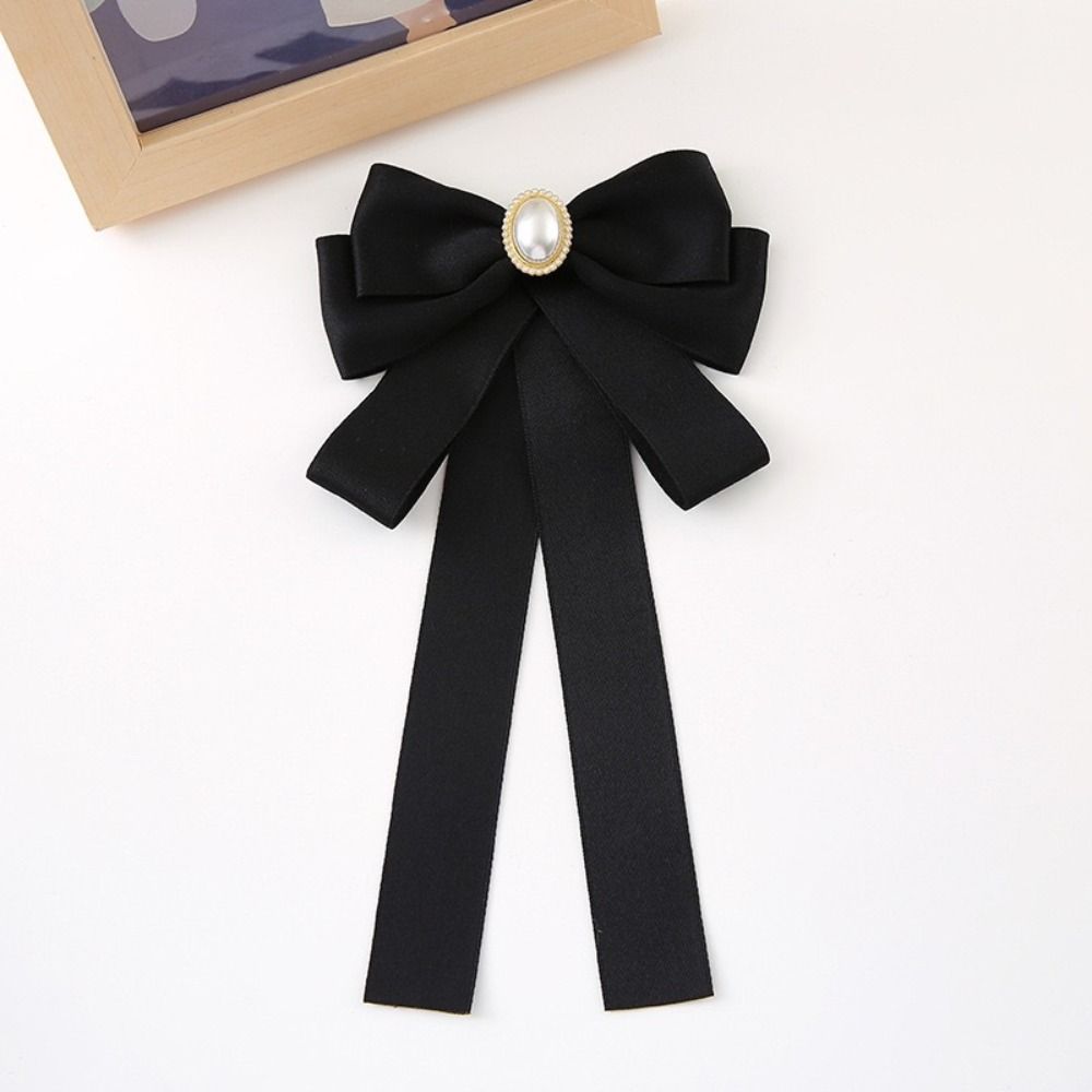 Black Memorial Black Bow Brooch Rhinestone Crystal Shirt Collar Pins New Bowtie Necktie  Women
