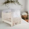 White Knitted Disassembled Wooden Bed - Bohemian Rustic European Country Style Photography Prop & Home Decor for Photo Shoots