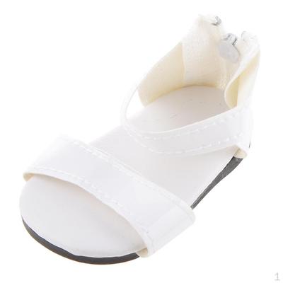 Modische flache Sandalen mit Reißverschluss hinten für 18-Zoll-Puppen, Puppenkleidung, Zubehör, 2 Stück, Weiß