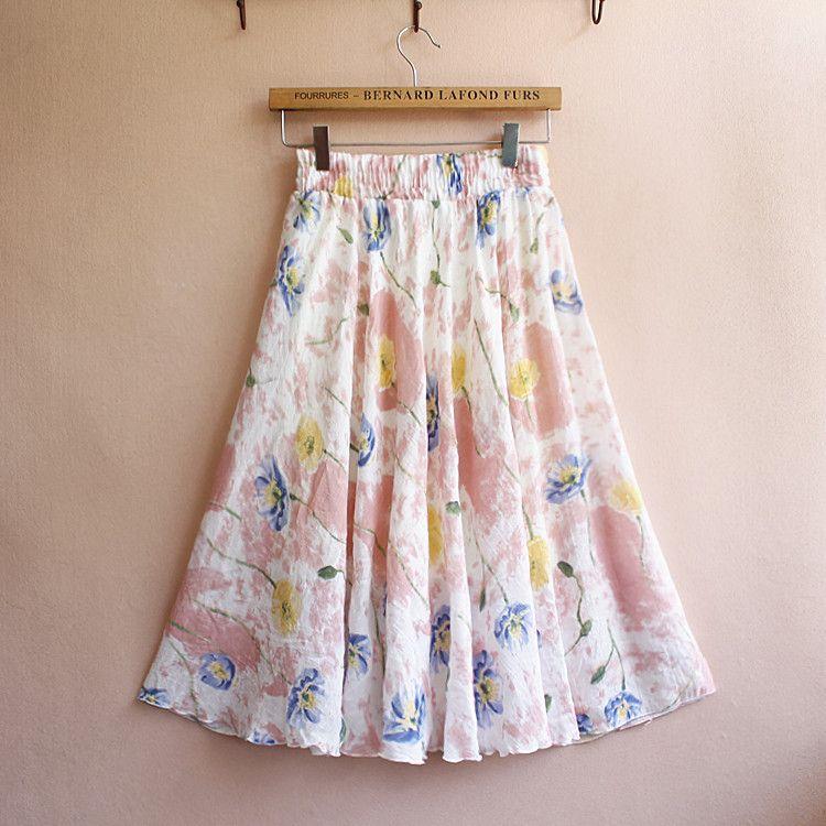 Летняя новая юбка полудлинная женская короткая юбка с принтом в стиле ретро Юбка-трапеция Average size