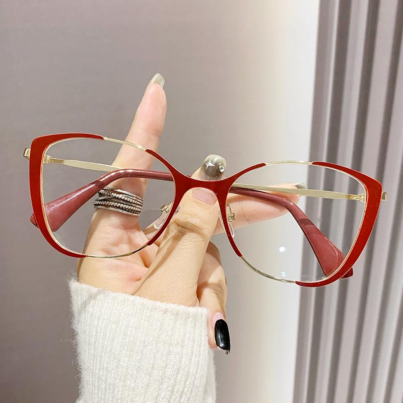 Blue Light Blocking Glasses Cat Eye Color Block Metal Frame Clear Lens Computer Glasses Spectacles For Women