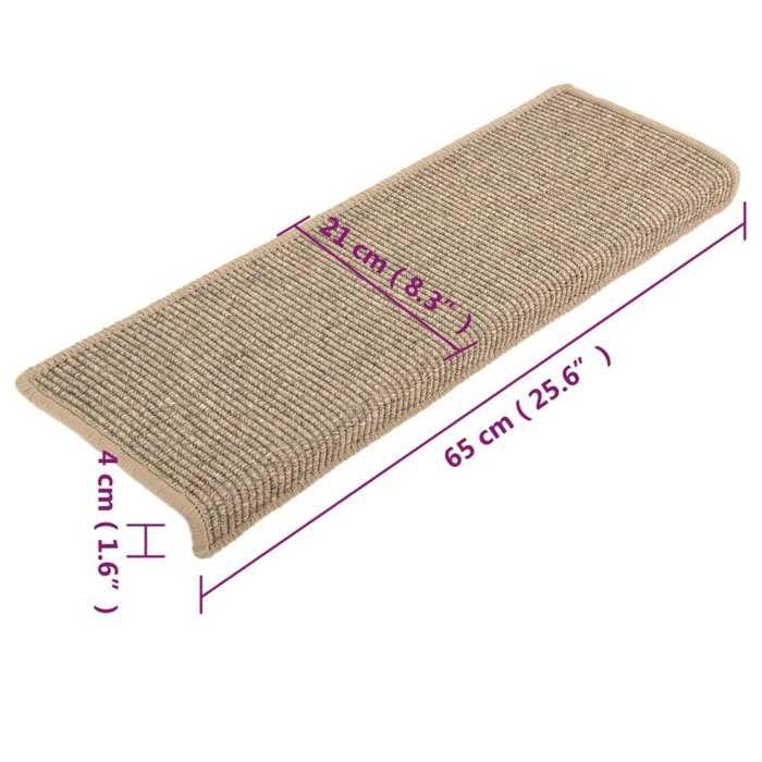 VidaXL Tapis d'escalier 15 pièces 65 x 21 x 4 cm Beige foncé Bord rectangulaire 326908