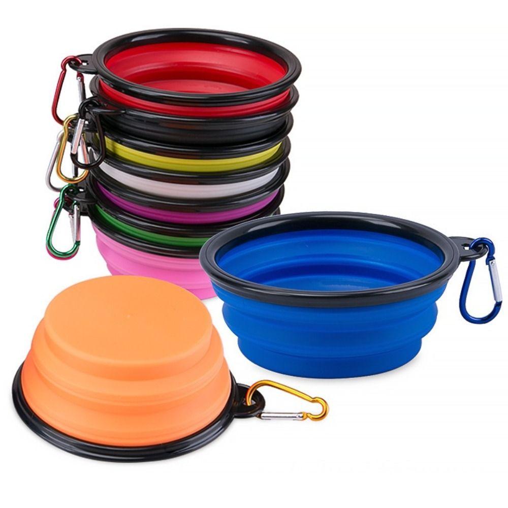 Portable Plastic Pet Bowl with Keychain 350ML Foldable Folding Bowl Dog Water Bowl Outdoor