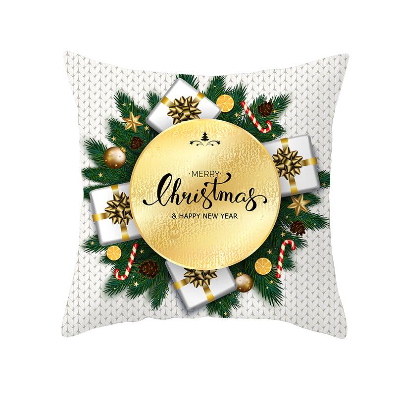 Golden Christmas Peach Velvet Cushion Cover New Digital Printed Square Cushion Cover Cushion Cover