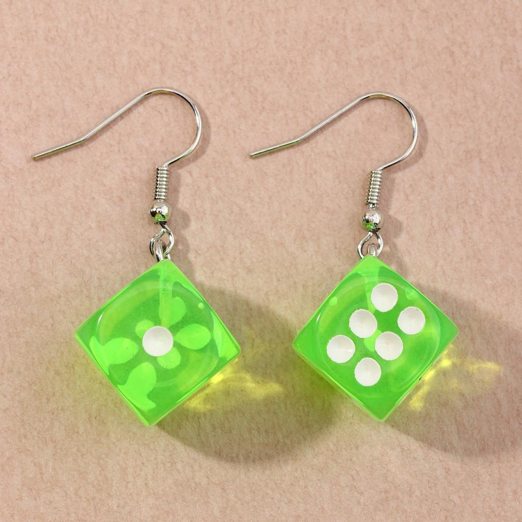 

Resin Colorful Transparent Dice Earrings Geometric Fashion Jewelry Women For зелёный