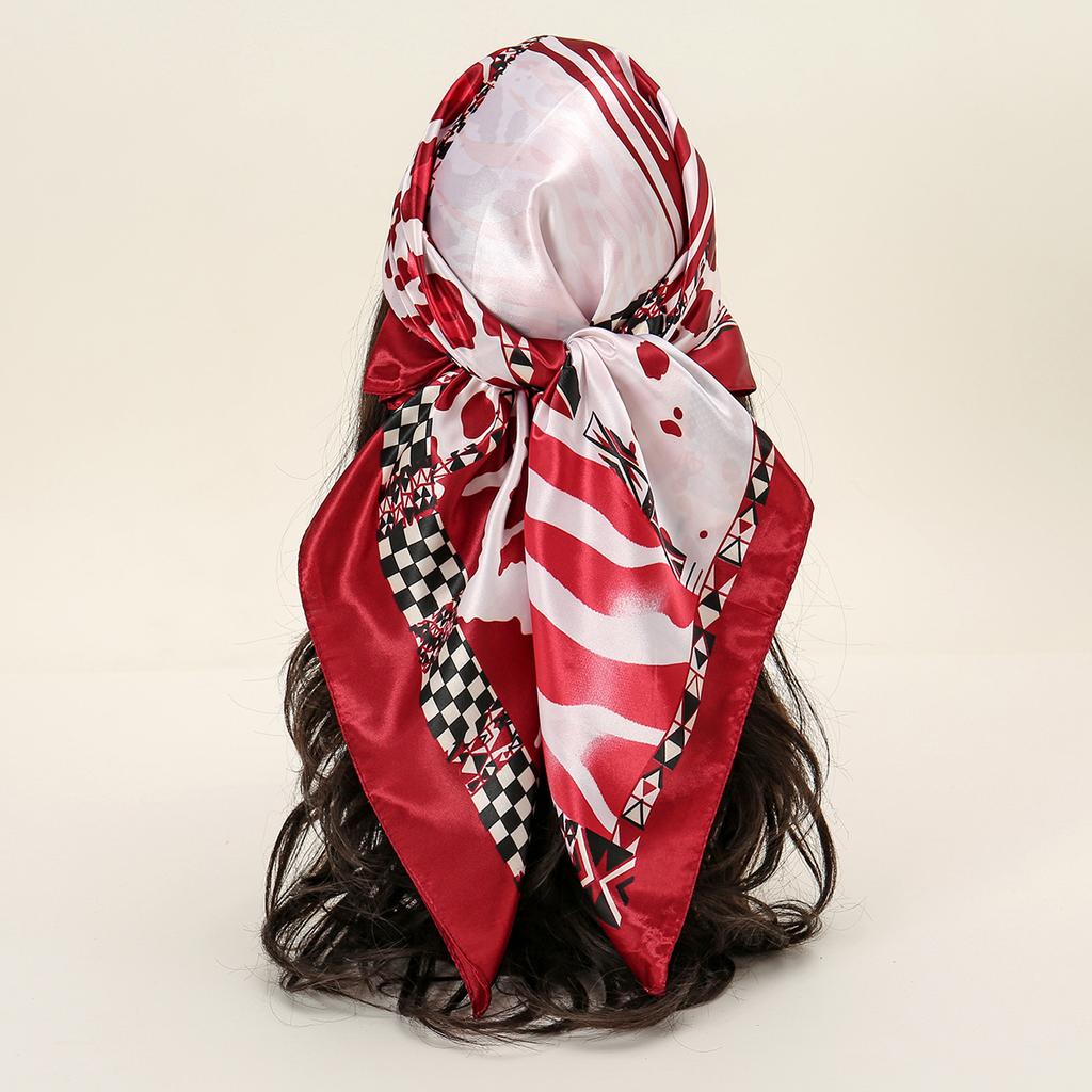 90*90cm Women Scarf Silk Feeling Hair Neck Square Brand Office Bandanna Muffler Waiter Flight Attendants Handkerchief Rings Wrap