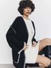 Knitted Open-Front Cardigan Sweater Spring New Style Loose Color Block Long Sleeve Wool Coat