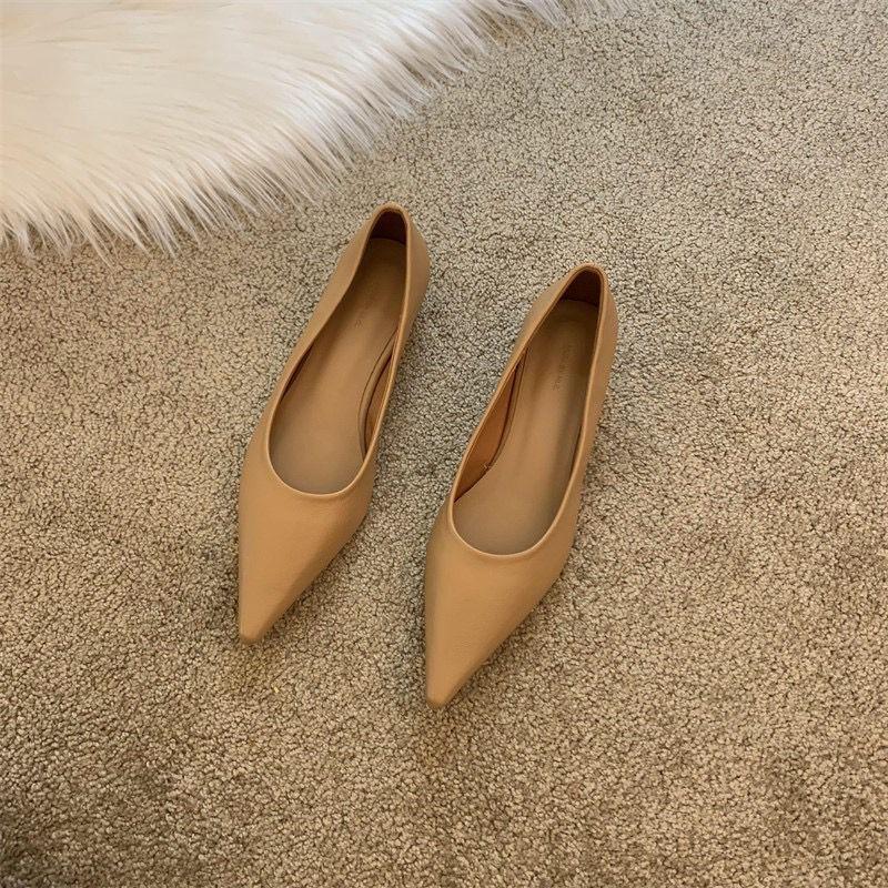 

Плоская подошва с заостренным носком и неглубоким горлом, рабочие туфли, кожаные туфли, женские туфли на низком каблуке, мягкая подошва, не от которой устают ноги, женская модная обувь 39 абрикосовый