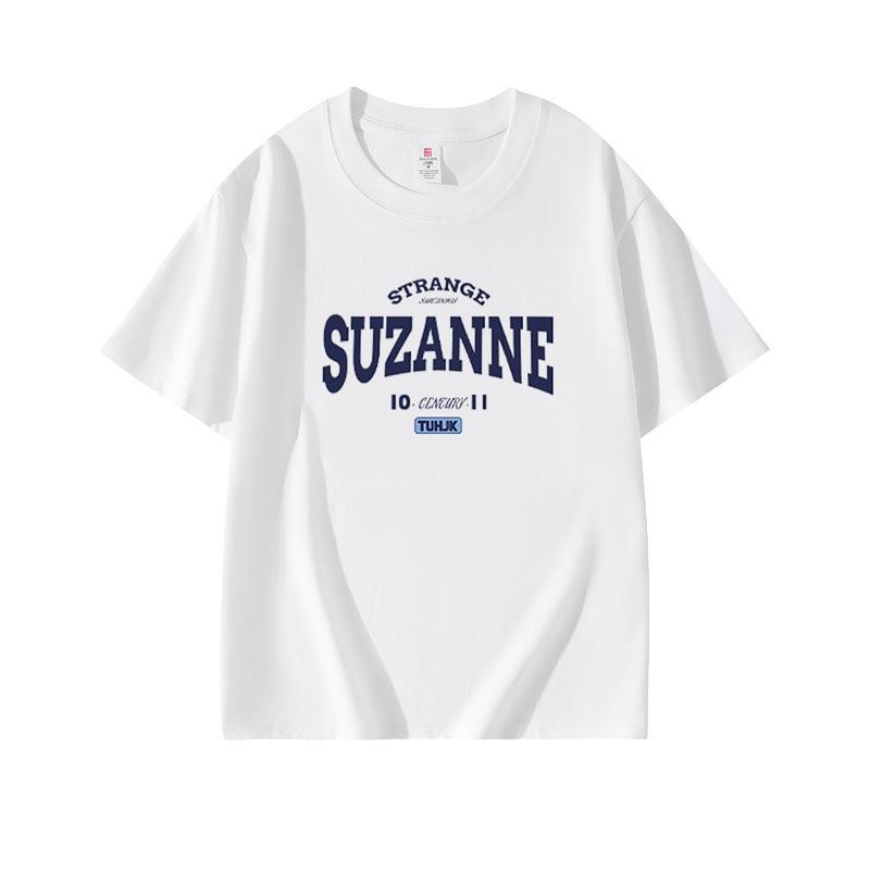 Summer New Navy Blue Round Neck Cotton Short-sleeved T-shirt Women's Clothing American Trendy Brand Letter Design Casual Loose Top