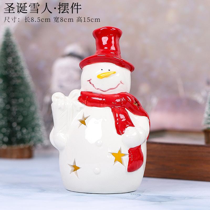 Christmas, Ceramic Small House, Snowman, Deer, Old Man, Hollow Design, Christmas Handicraft Ornaments, LED Light Atmosphere Decoration, Small Gift