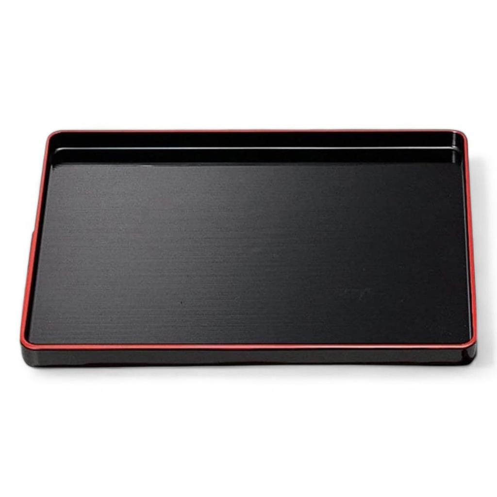 39cm Long Tray with Thousand Stripes ABS Made in Japan J-kitchens (Black, Red, Lacquerware, Resin),