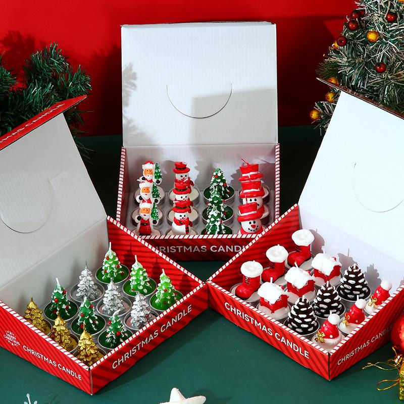 Christmas 12 Sets of Candles Old Man Tree Snowman Carnival Romantic Decoration Candlelight Dinner Christmas Painting Small Wax