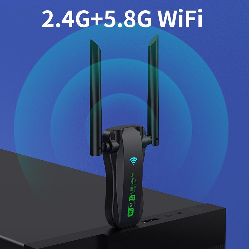 USB Wireless Network Card 1300Mbps Gigabit 5G Dual-Band WiFi6 Receiver, Driver-Free
