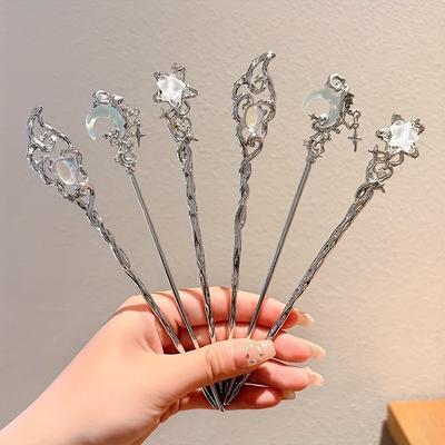 1 Stück Vintage Mondstein Legierung Haarnadel Exquisit Chinesisch Perfekte Geschenke für Feiertagspartys Alltagskleidung Haarstäbe Haarschmuck