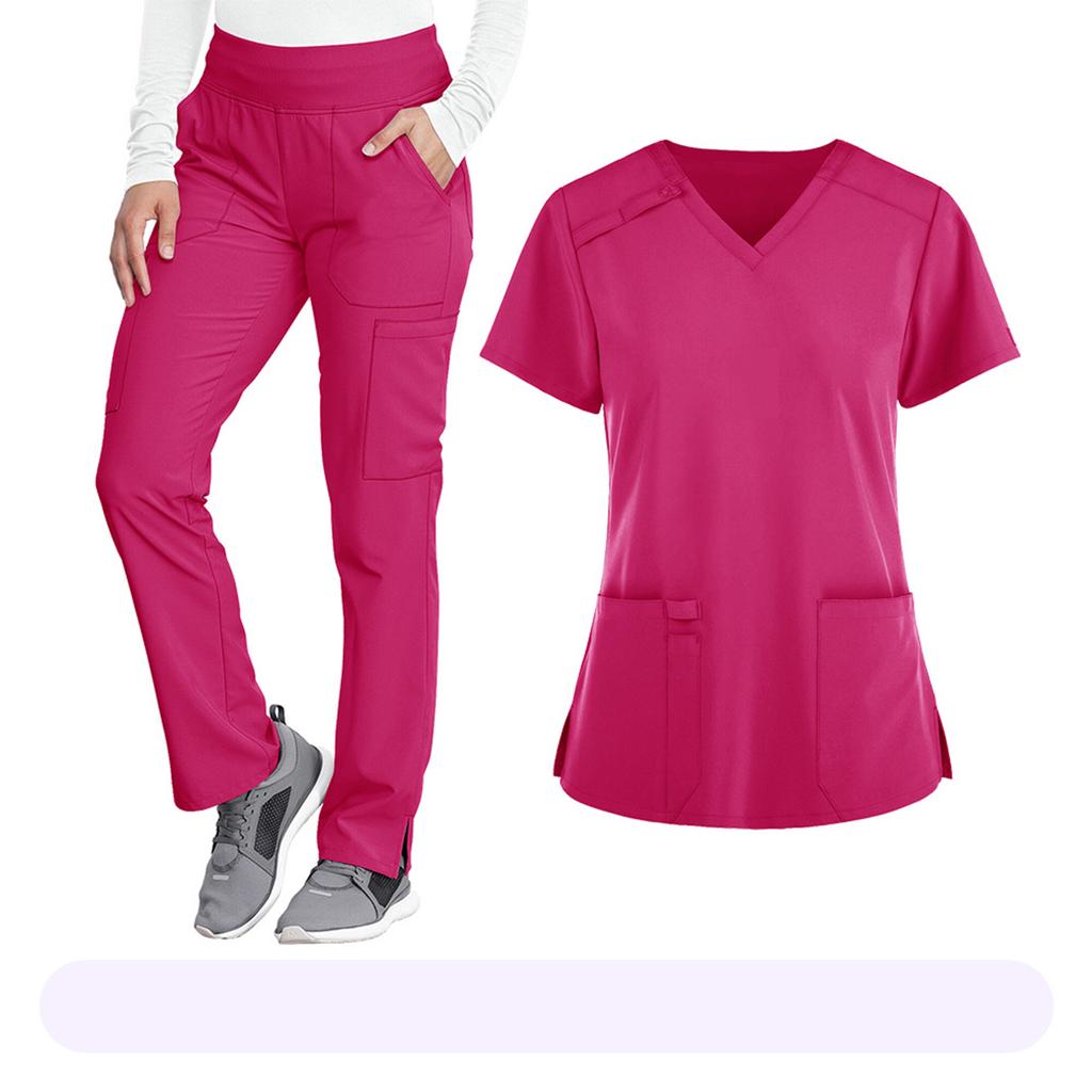 Women's Loose And Comfortable V-neck Short Sleeved Workwear With Top And Beauty Suit Set
