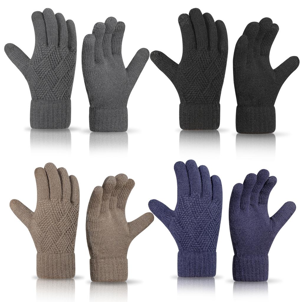 Double layer Touch Screen Gloves for Men with Velvet Warmth and Thick Autumn and Winter Cold Protection Outdoor Knitted Gloves