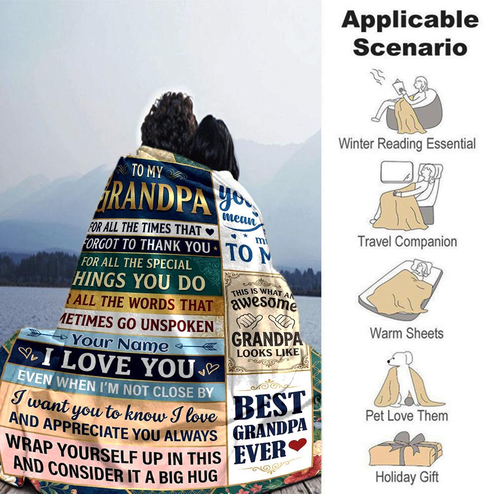 Grandpa Appreciation Greeting Card Customized Name Birthday Plush Blanket Suitable For Both Men And Women Digital Printing Fantasy Theme All Seasons