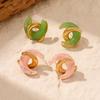Gradient Resin Stainless Steel Hoop Earrings - Versatile Multicolor C-Shape Design.