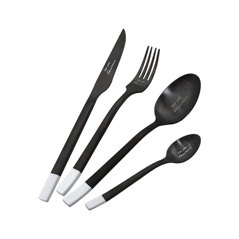Elegant Black White Tableware Stainless Steel Cutlery Set Knife Fork Spoon Chopsticks Coffee Spoon Set Dinnerware Set