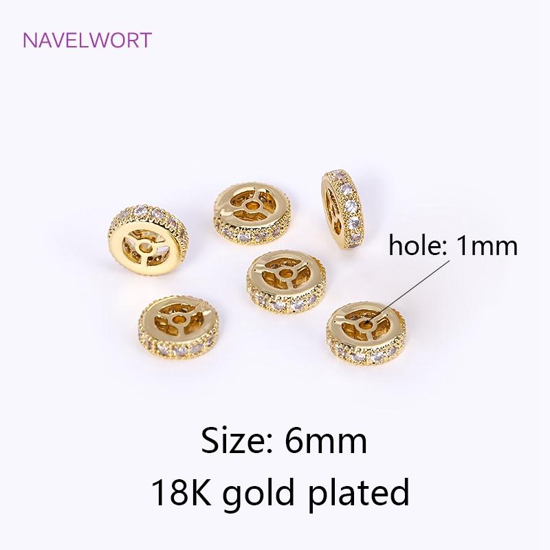 Brass 18K Gold Plated Round Wheel Bracelets Spacer Beads,Jewelry Making Supplies,Inlaid Zircon Spacer Beads DIY Accessories 3 pieces