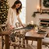 Festive Christmas Tablecloth with Tree and Bell Pattern, Decorative Dining Table Cover for Home Kitchen