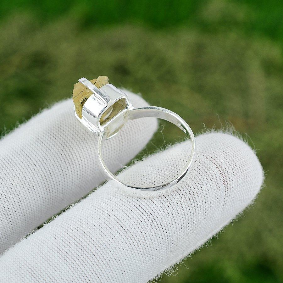 Natural Citrine Rough Gemstone Solitaire Ring Size 8.5 925 Sterling Silver