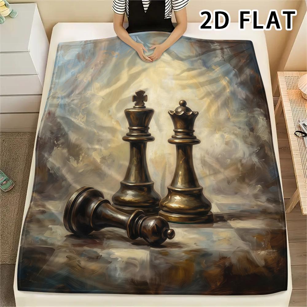 1Pc Chess Print Flannel Blanket,High quality Comfortable for All Seasons,Home Decor,Warmth and Comfort,Perfect for Christmas Gifts