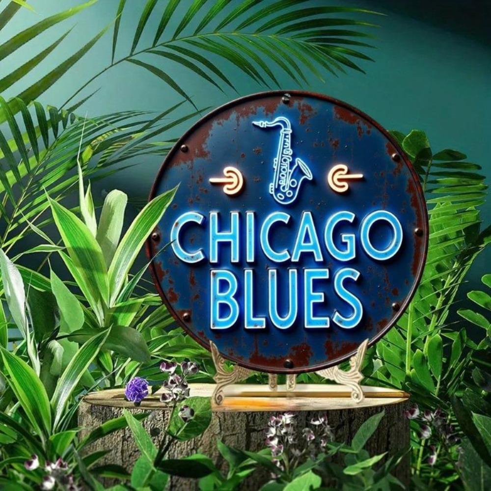 Vintage Chicago Blues Saxophone Neon Tin Metal Wall Art for Home Bar Cafe Decor