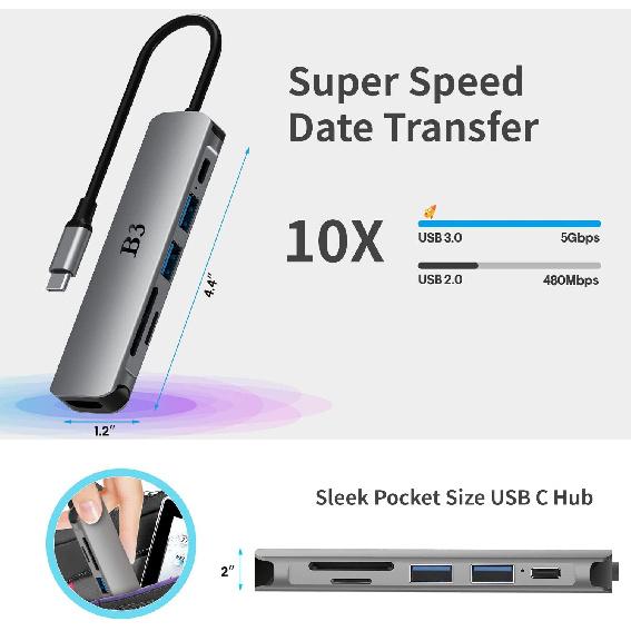 USB C Hub USB C To HDMI MultiPort Adapter for MacBook Pro, 7 In 1 Dongle with 4K HDMI/100W PD/USB 3.0 & 2.0/ SD/TF Card Reader Compatible for MacBook