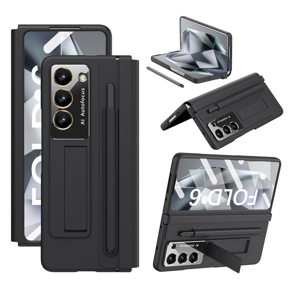 

Для Samsung Galaxy Z Fold6 5G Чехол Защита шарнира Кожаная задняя крышка с пленкой для переднего экрана/стилусом Black