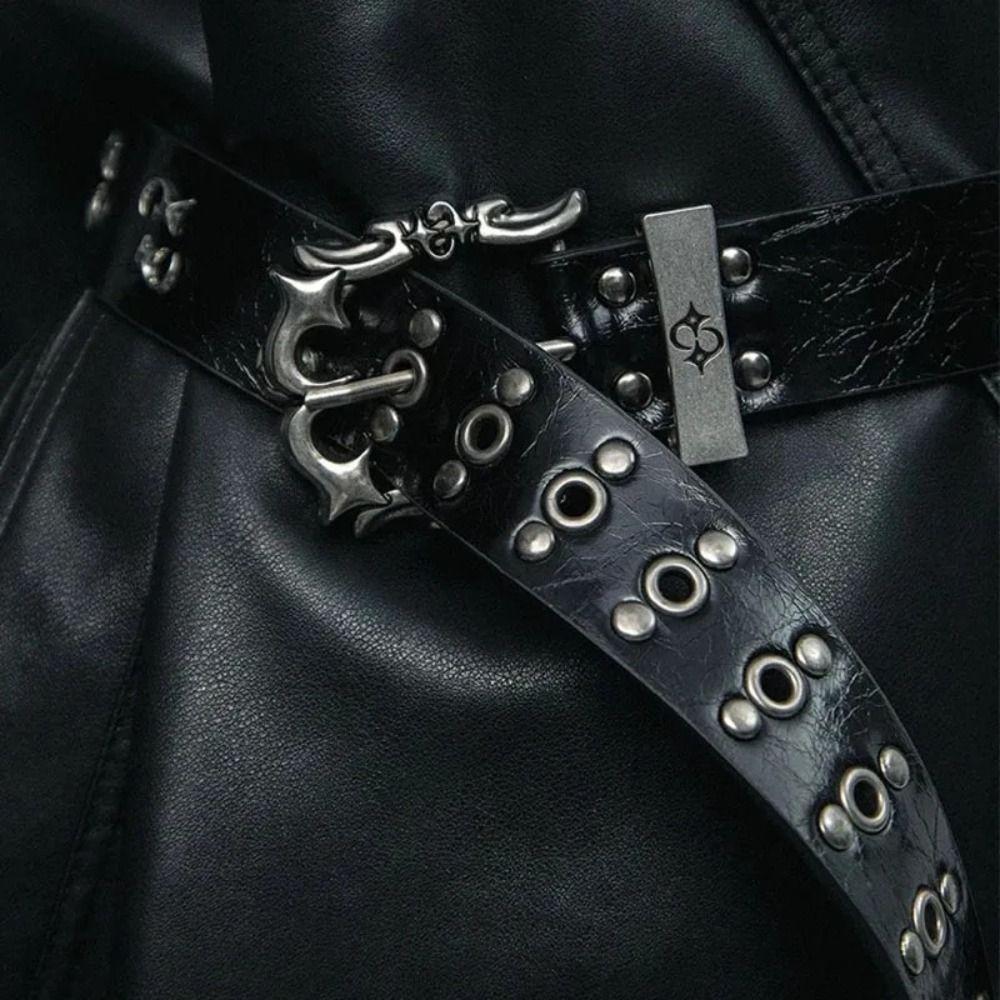 PU Leather Y2K Belt Spicy Girl Men Belt Trend Rivet Belt Jeans Accessories