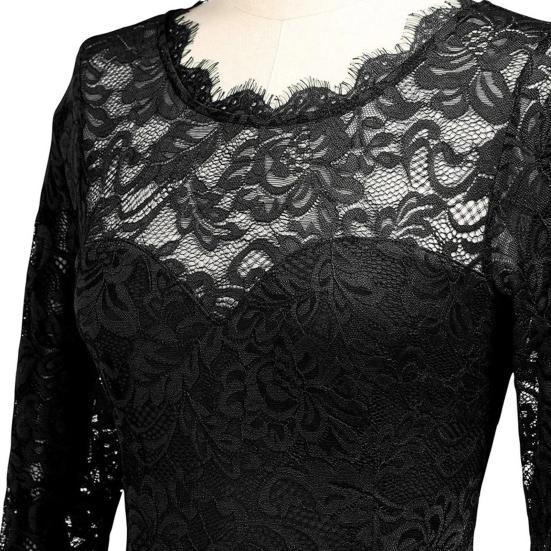 Lady Petticoats Plus Size Stitching Lady Hollow Γυναικείο Φόρεμα Πλισέ Μεγάλο Στρίφωμα O λαιμόκοψη 3/4 Μακρύ Φόρεμα A-Line Γυναικεία Ρούχα