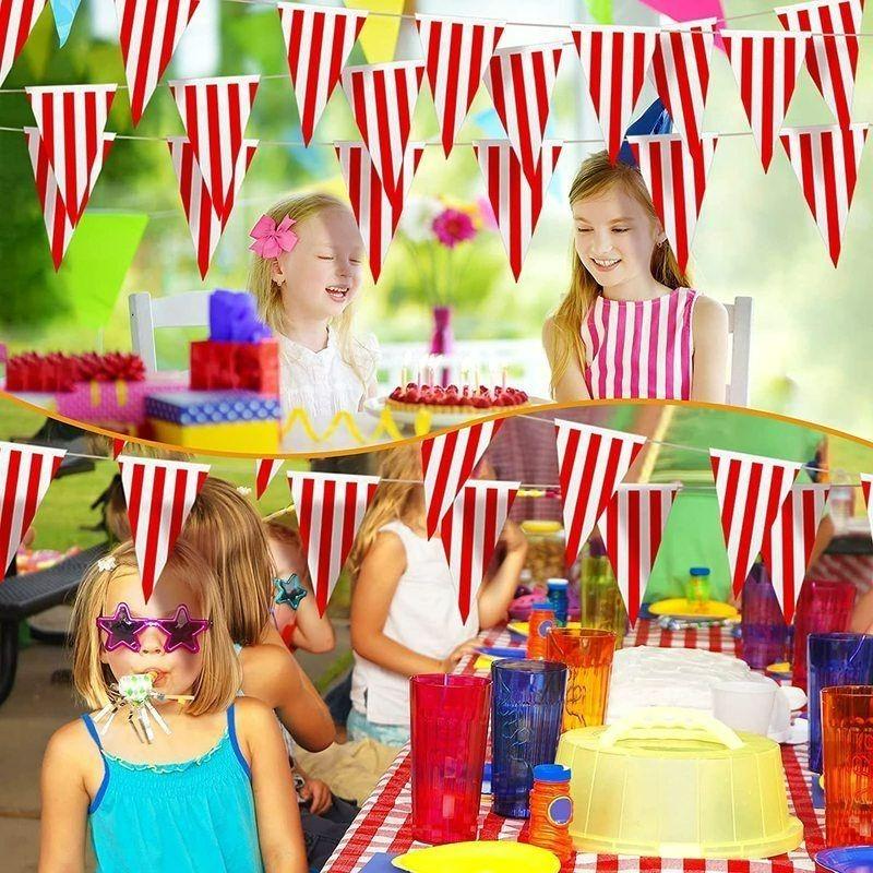 10/50M Red White Striped Pennant Triangle Flag  Carnival Theme Parties Banner Birthday Decoration Bunting Hanging Decor Supplies