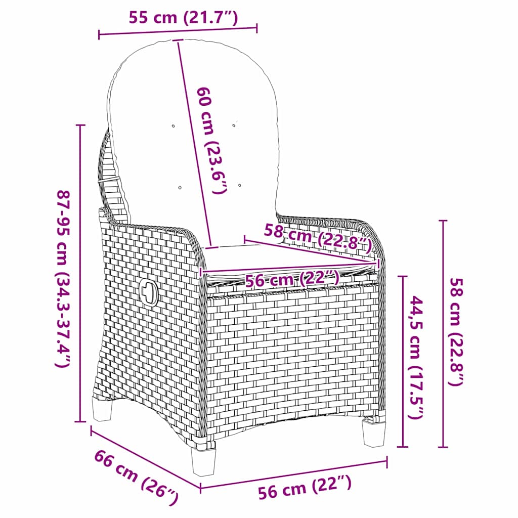 Reclining Chair with Cushion Black 56 x 66 x 95 cm Poly Rattan