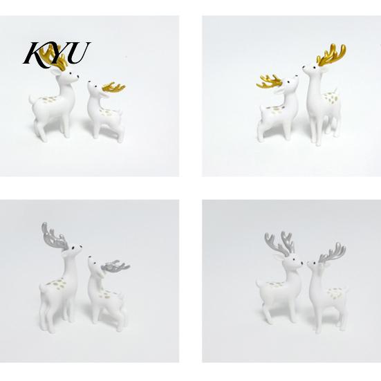 Deer Figurine for Home Decor 3 Pcs Mini Figurines, Cute Woodland Animal Decoration, Miniature Ornament Set Reindeer Statues Fairy Gardens, Cake